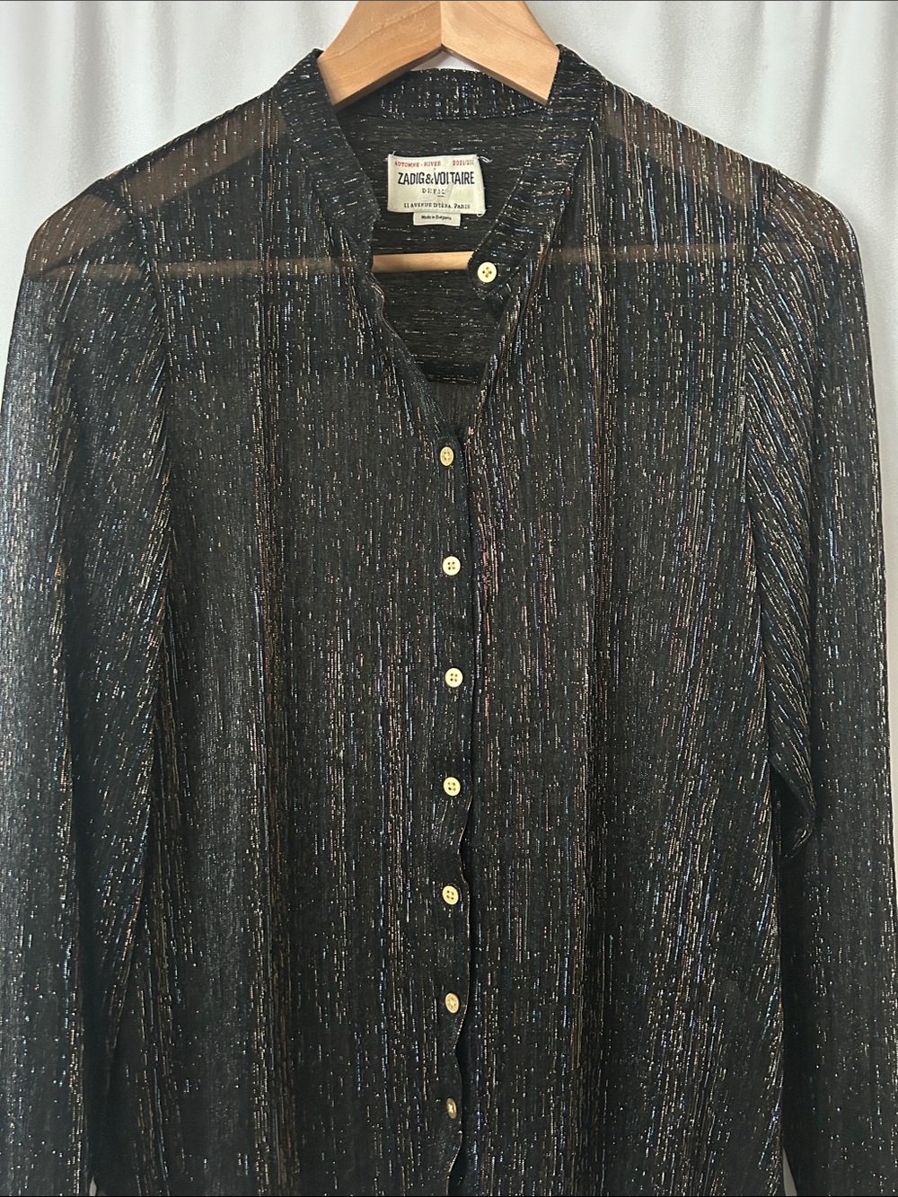 Zadig & Voltaire Black Metallic Thread Long Sleeve Blouse Shirt Top **Size M**🌺🌺 - Picture 5 of 8